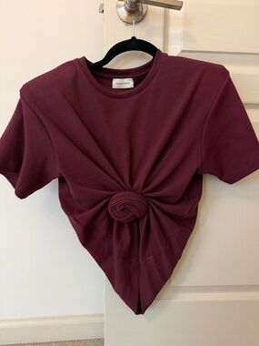 Magda Butrym Wine Knot-Front Short Sleeve Tee Sz 32 or XXS
